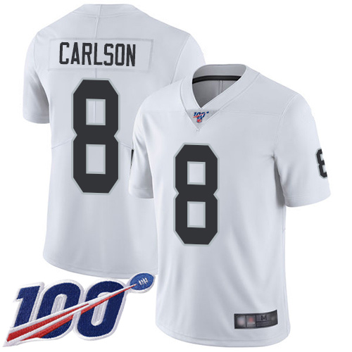 Men Oakland Raiders Limited White Daniel Carlson Road Jersey NFL Football #8 100th Season Vapor Jersey->nfl t-shirts->Sports Accessory